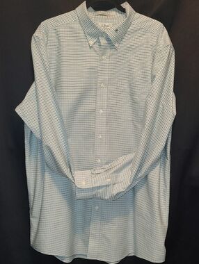 L.L. Bean Men's White and Light Blue Micro-Gingham Button-Down Shirt